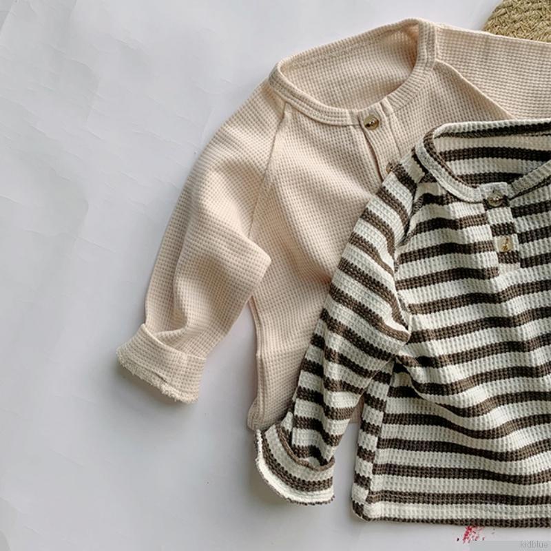 Áo sweater tay dài họa tiết kẻ sọc phối nút thời trang xuân thu dễ thương cho bé gái