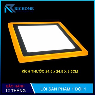 Đèn ốp trần, đèn led ốp trần nổi 24w 2 màu 3 chế độ thiết kế vuông thay đổi ánh sáng theo mỗi lần bật tắt công tắc chính