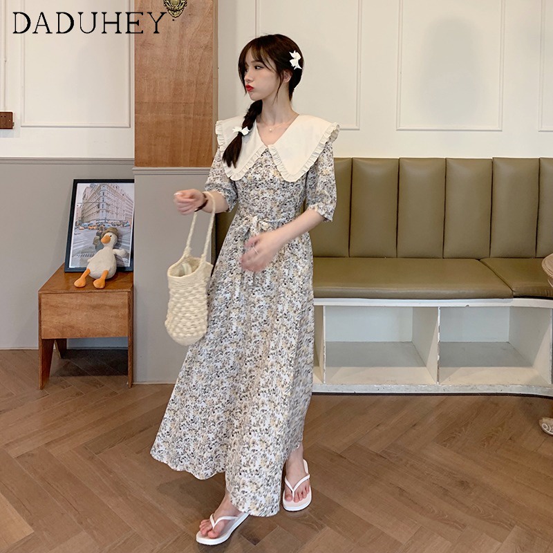 Đầm hoa dài ngắn tay đơn giản phiên bản Hàn Quốc mùa hè cho nữ