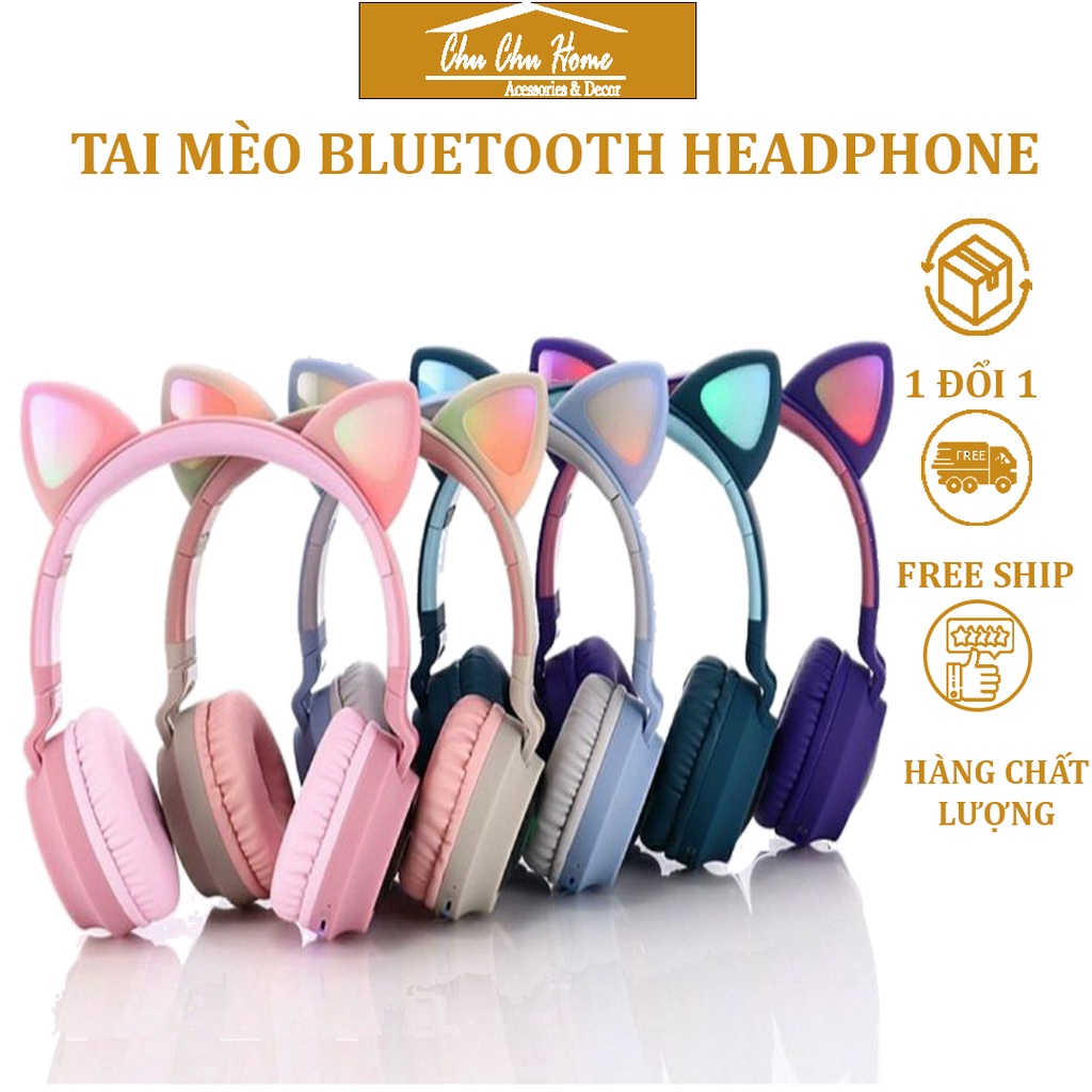 Tai Nghe Mèo Bluetooth, Headphone Tai Mèo Dễ Thương Có Mic,Âm Bass Mạnh Mẽ Và Dung Lượng Pin Khủng