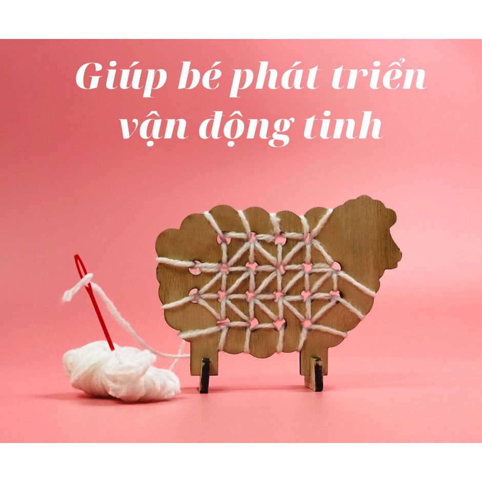 Cừu Đan Len, Đồ Chơi Xâu Dây Chữ Bằng Gỗ Giúp Bé Phát Triển Kỹ Năng