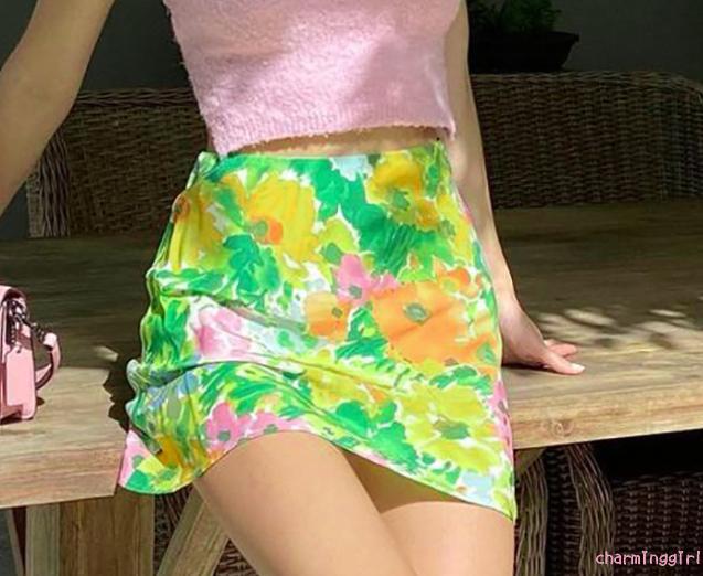 Chân Váy Chữ A Họa Tiết Hoa Vintage Cho Nữ