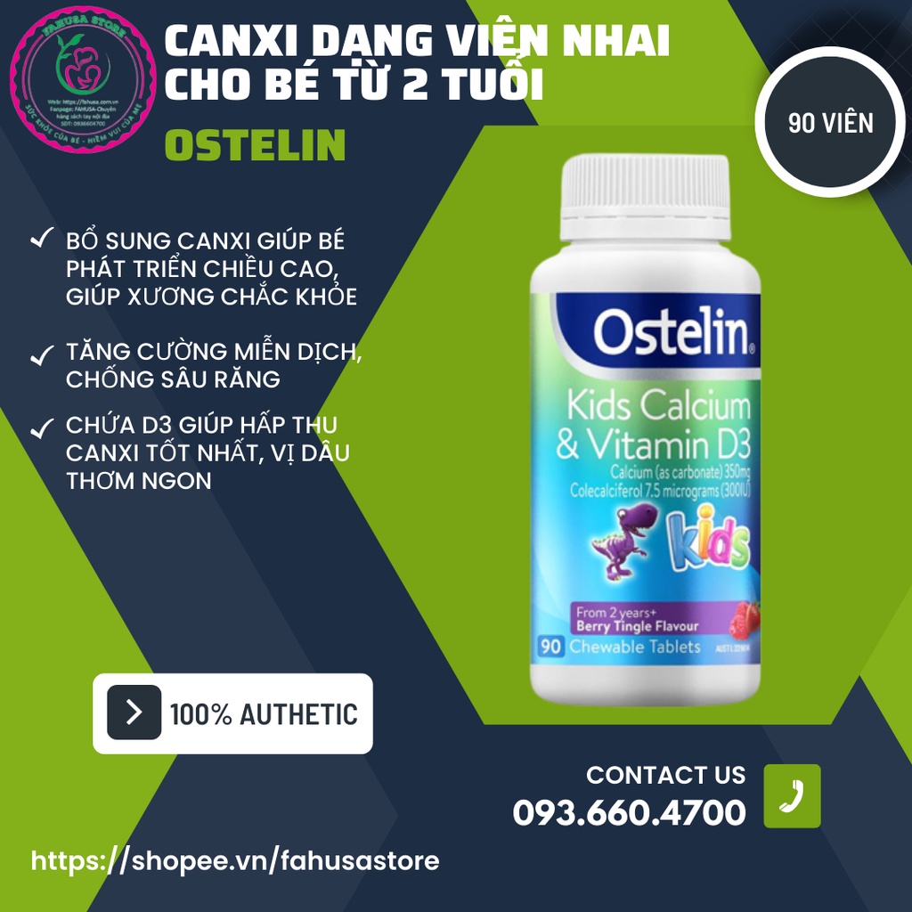 OSTELIN KID CALCIUM &amp; VITAMIN D3 - CANXI KHỦNG LONG DATE 2025
