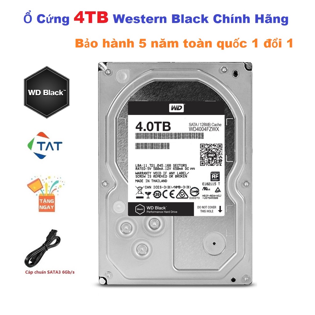 Ổ Cứng HDD 4TB WD Black 3.5 inch 7200rpm SATA3 6Gb/s Cache 256MB Chính Hãng - Bảo Hành 5 Năm 1 đổi 1