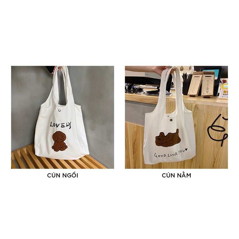Túi tote vải canvar đeo chéo đi học LOTSTORE TX752