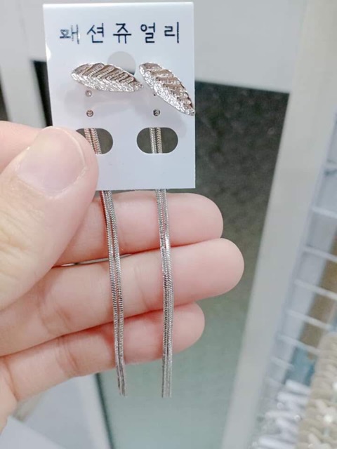 FREESHIP❤️ Hoa Tai Tua Rua Dáng Dài Mạ Bạc M32