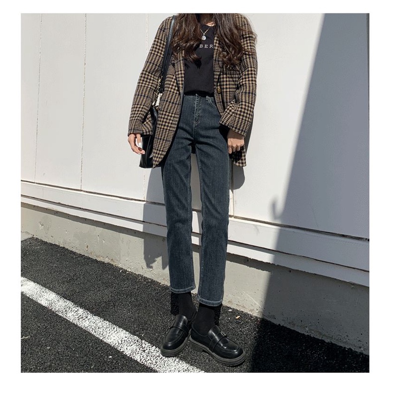 Quần jeans Đen Lưng Cao Co Dãn Thời Trang Hàn Quốc Cho Nữ