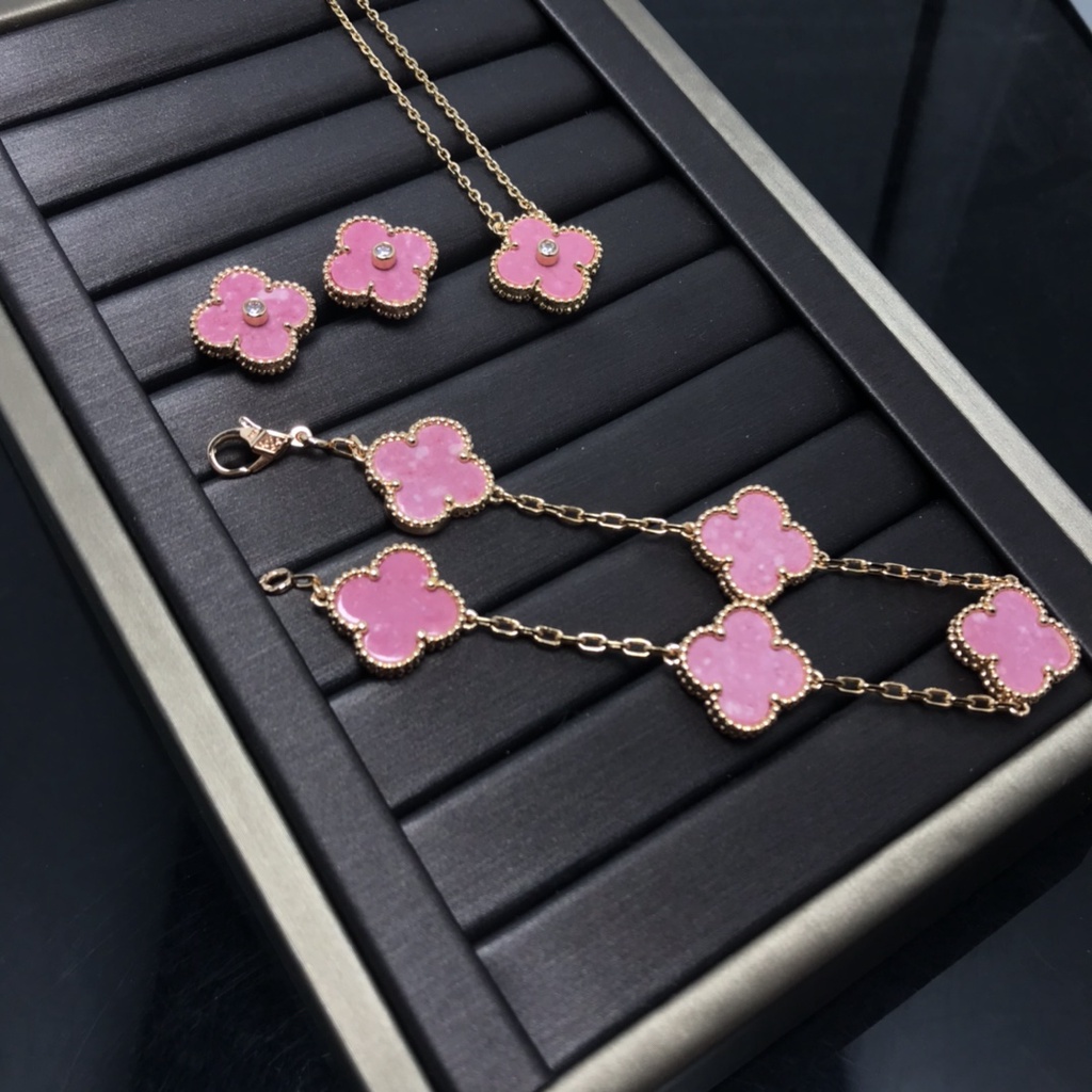 Hàng Mới Về Mới Set Dây Chuyền Và Bông Tai Mạ Bạc 925 Hình Cỏ Bốn Lá Thời Trang Cho Nữ