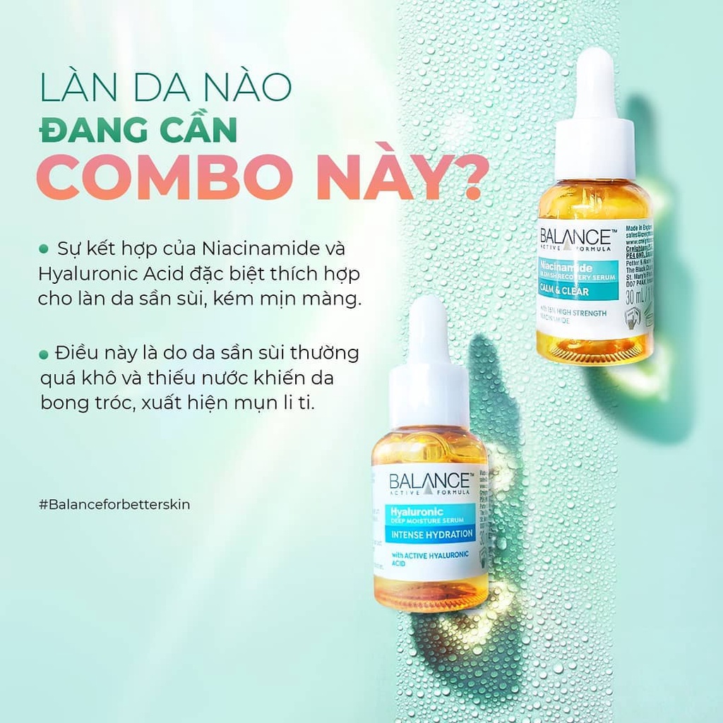 Combo serum phục hồi, làm dịu và cấp ẩm da Balance Niacinamide và Hyaluronic 30ml/chai