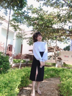 📣Set Váy Xẻ Tà + Croptop Tay Dài Trơn