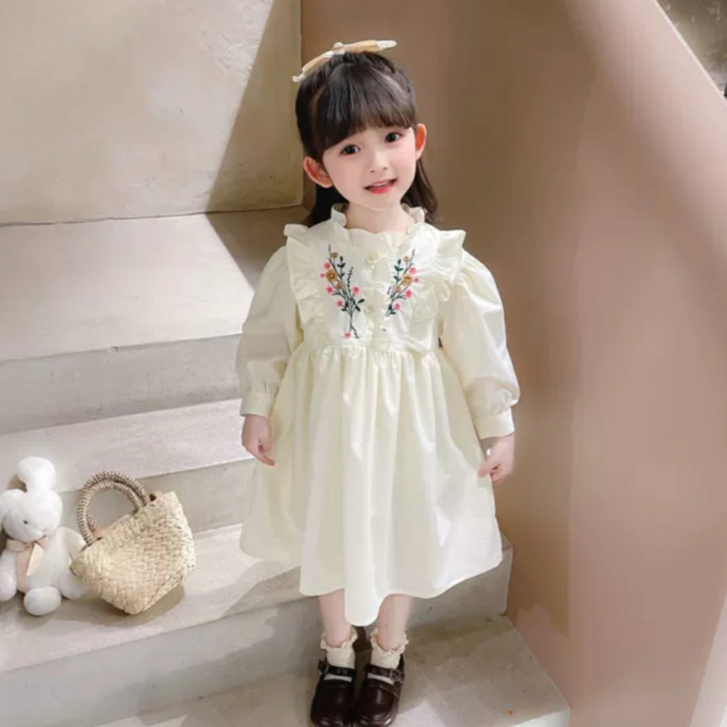 Váy thô Thêu hoa dài tay cho bé gái