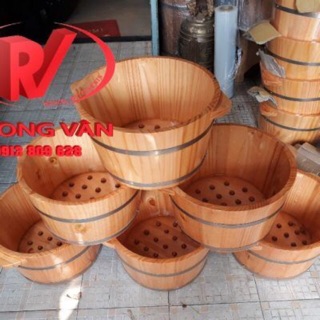 Chậu ngâm chân gỗ thông có gắn hạt massge