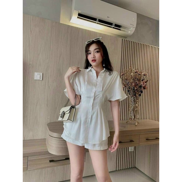 ( MIỄN PHÍ SHIP 2022) Set bộ thời trang Hàn Quốc, set bộ quần đùi nữ, quần ngắn nữ chất vải tuyết mưa phối áo sơ mi