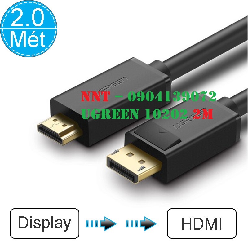 Cáp chuyển đổi Displayport to HDMI dài 2M ugreen 10202 chính hãng