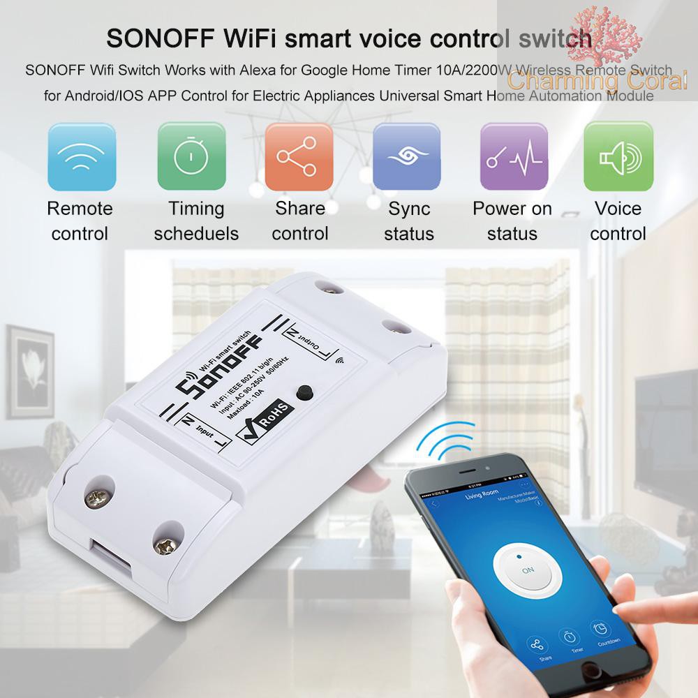 CTOY SONOFF Basic Wifi Switch Works with Alexa for Google Home Timer 10A/2200W Wireless Remote Switch for Android/IOS APP Control for Electric Appliances Universal Smart Home Automation Module