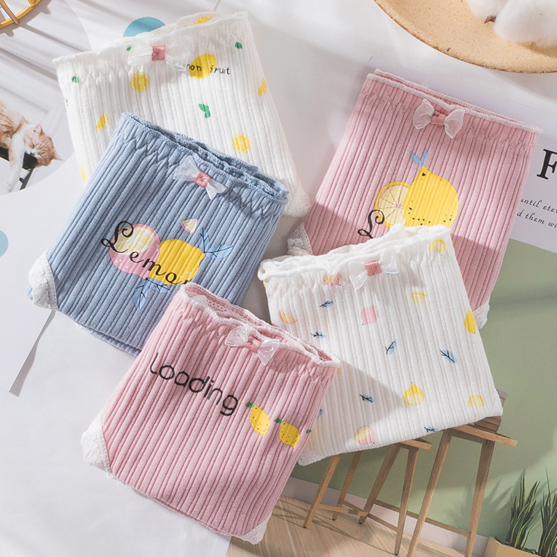 Đồ lót nữ bằng vải cotton nguyên chất Middle Eo Gỗ, In Pantigu, Chuyến đi sinh viên cô gái đơn giản đơn giản