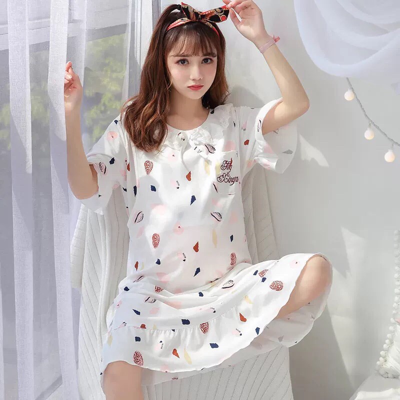 Váy Bầu Mặc Nhà Cho Con Bú Sau Sinh Chất Cotton Cổ Bèo