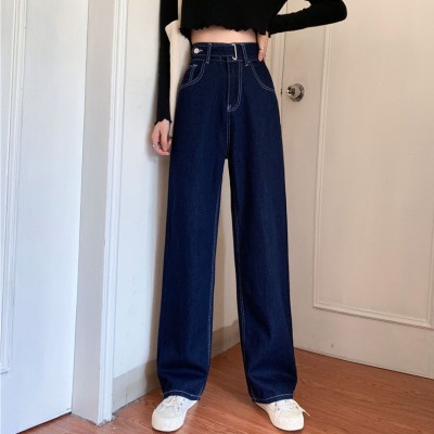 Quần jean lưng cao ống rộng phong cách Hàn Quốc thời trang dễ phối