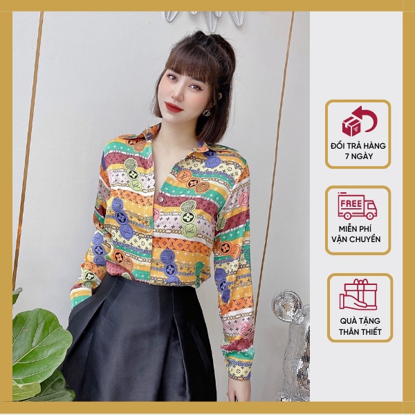 Áo Sơ Mi Dài Tay Nữ Lụa Mát Hoạ Tiết LV Eva Shop