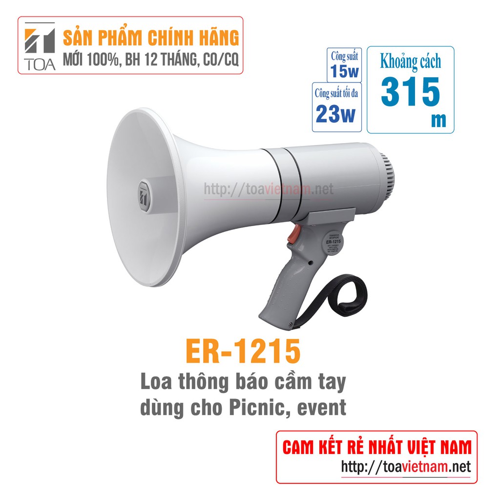 Loa cầm tay, loa tuyên truyền, phóng thanh cầm tay 15W: TOA ER-1215