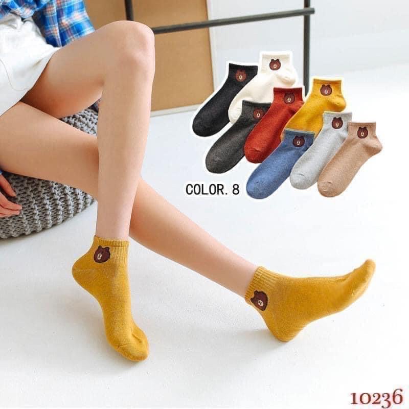 Tất cổ ngắn nữ sét 10 đôi gấu phong cách Hàn Quốc, vớ nữ chất liệu cotton thoáng mát
