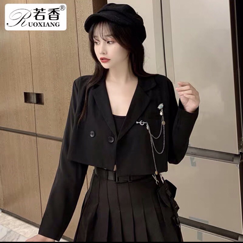 🦋 ÁO VEST CROPTOP TAY DÀI 2 lớp⚡️ áo vest lửng nữ