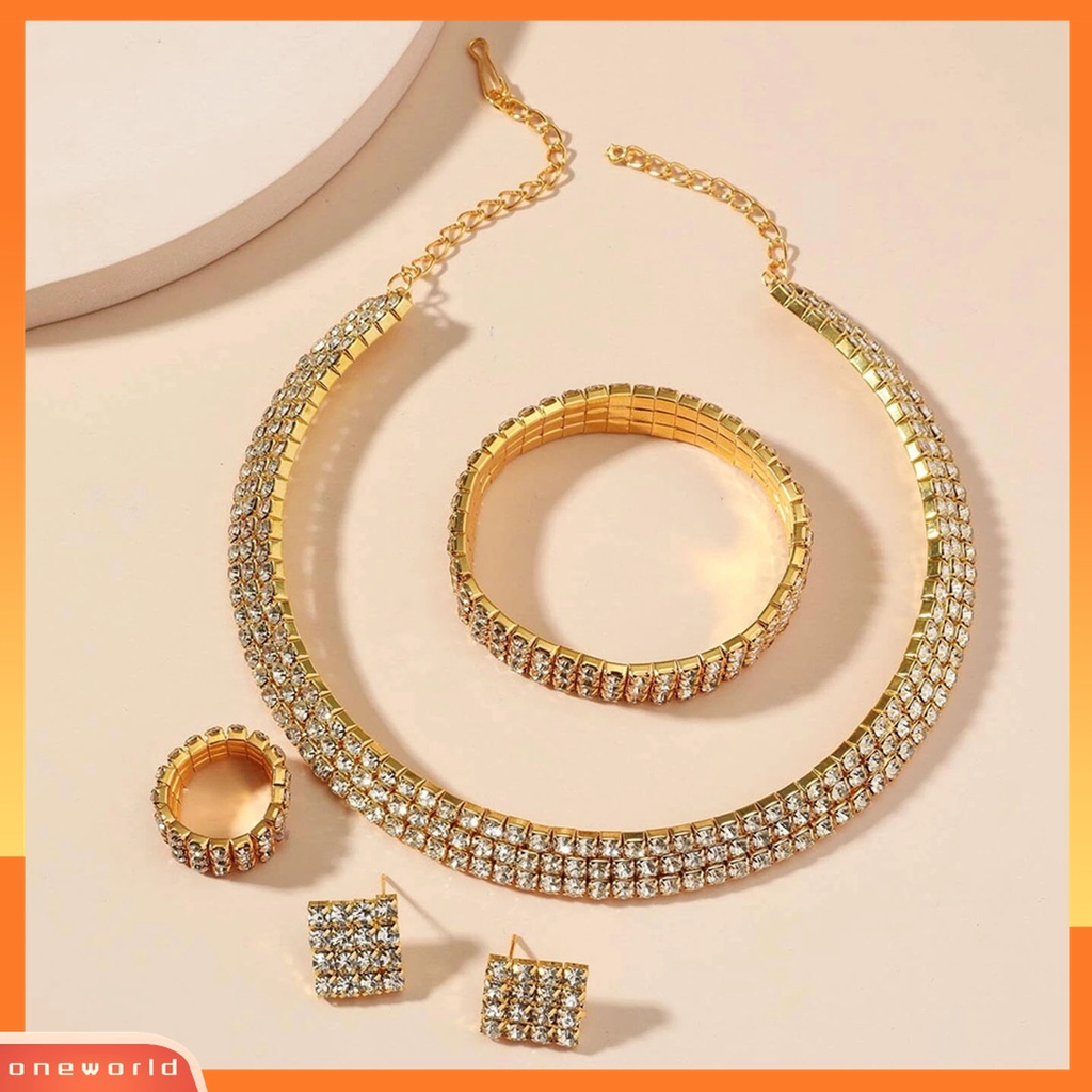 1 Bộ Trang Sức Vòng Cổ / Nhẫn / Bông Tai Đính Đá Lấp Lánh Thời Trang Cho Đám Cưới