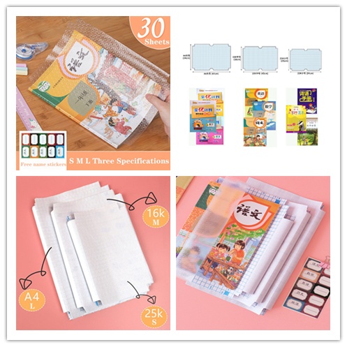 Bộ 30/10 Miếng Dán Trong Suốt Mặt Nhám Chống Thấm Nước Cho Học Sinh
