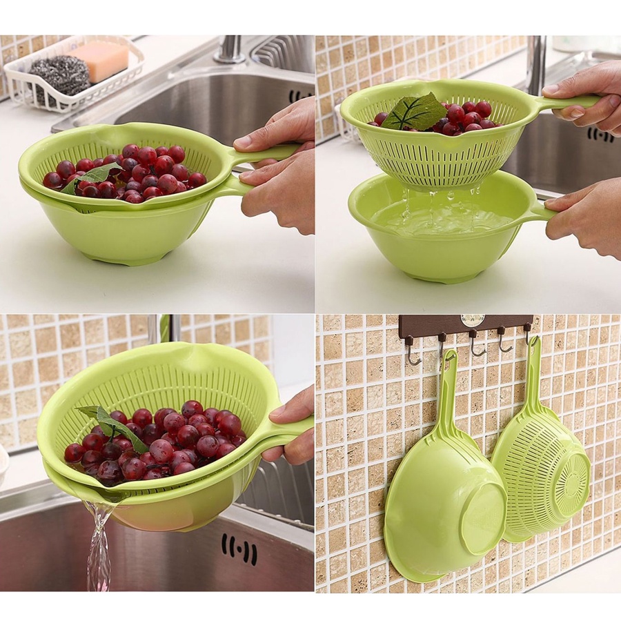 Bộ rổ nhựa kèm chậu 1,5l màu xanh lá - Konni39 Sơn Hòa - 1900886806