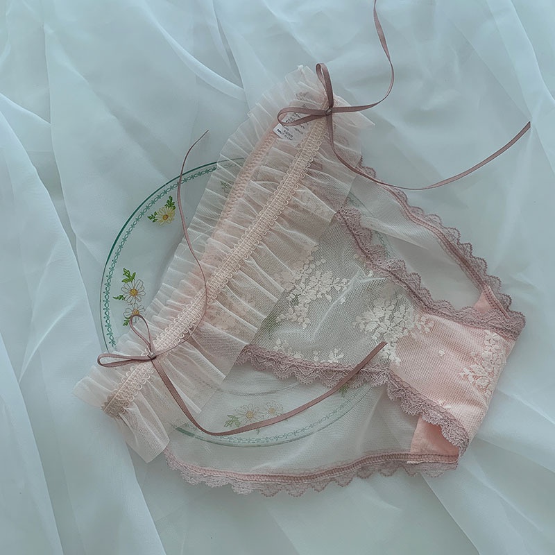 Quần Lót cotton Phối Ren Lưới Mỏng Thoáng Mát Quyến Rũ Cho Nữ