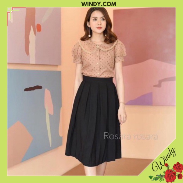 Chân váy xếp ly dáng dài màu đen, màu nâu- chân váy xếp ly công sở đẹp