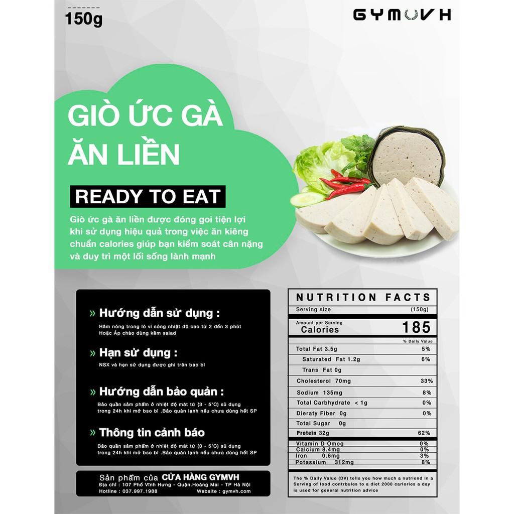 Giò Ức Gà Túi 150g - Ăn Liền Giúp Tăng Cơ Giảm Mỡ