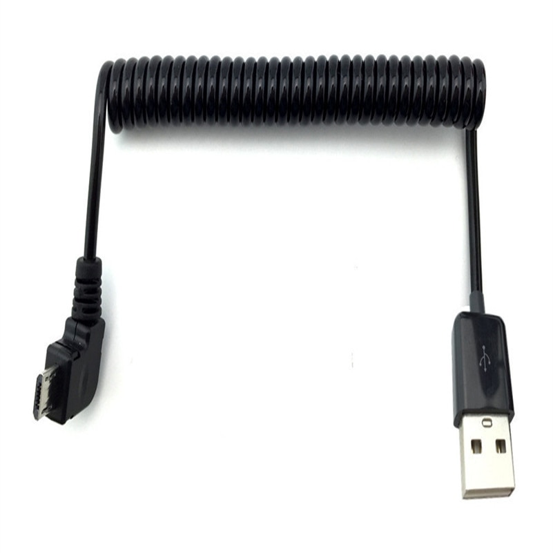 Cáp Micro USB Nam 90 độ Góc khuỷu tay đến USB Nam Lò xo cuộn có thể thu vào Kéo dài Dây cáp sạc dữ liệu nhanh 