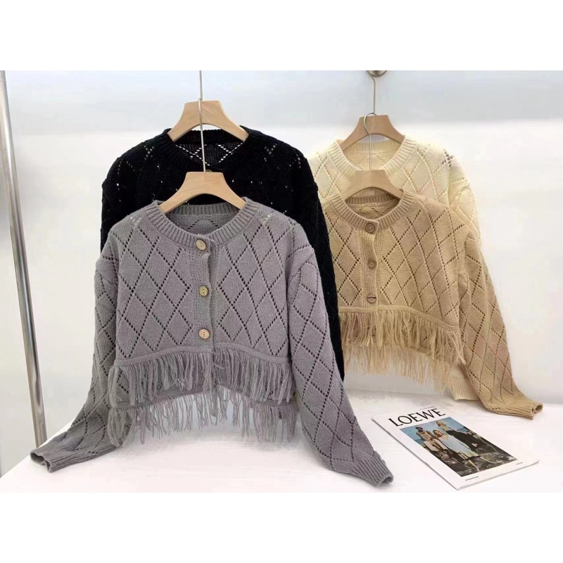 Áo Khoác Cardigan Dệt Kim Dáng Ngắn Phối Tua Rua Thời Trang Mùa Thu Dành Cho Nữ