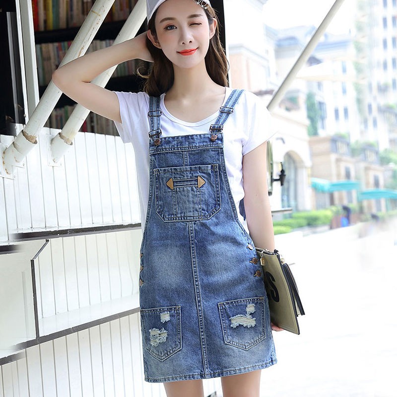 Set Váy Yếm Denim Thời Trang Hàn Quốc Cho Nữ