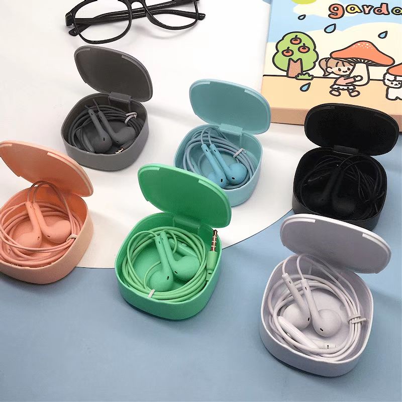 Tai Nghe Nhét Tai Jack 3.5mm Có Micro Thiết Kế Dễ Thương Kèm Hộp Đựng Cho Xiaomi Huawei Samsung