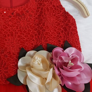 Váy bé gái đỏ hoa nổi