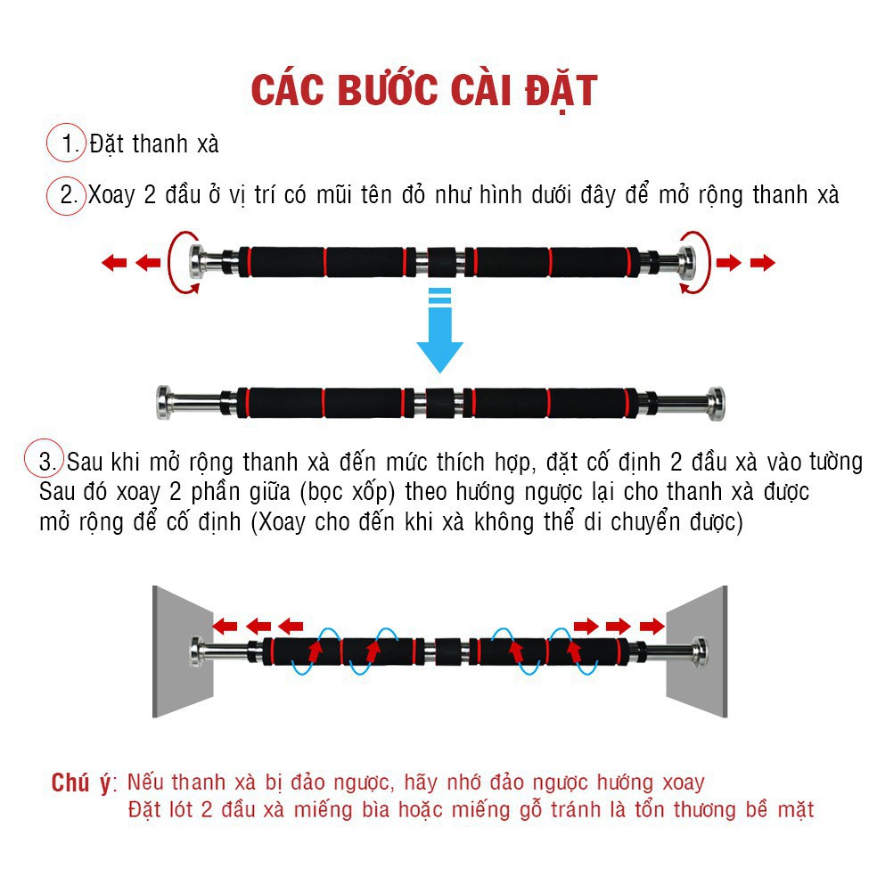 Xà đơn treo tường gắn cửa thanh tập cao cấp có chốt chống xoay tùy chỉnh nhiều kích thước phù hợp tập thể thao tại nhà