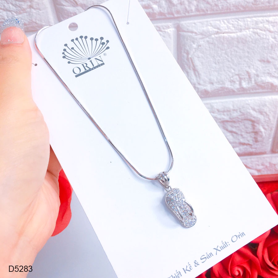 Dây chuyền bạc nữ, dây mì trơn mặt chiếc dép đính đá cao cấp Orin D5283