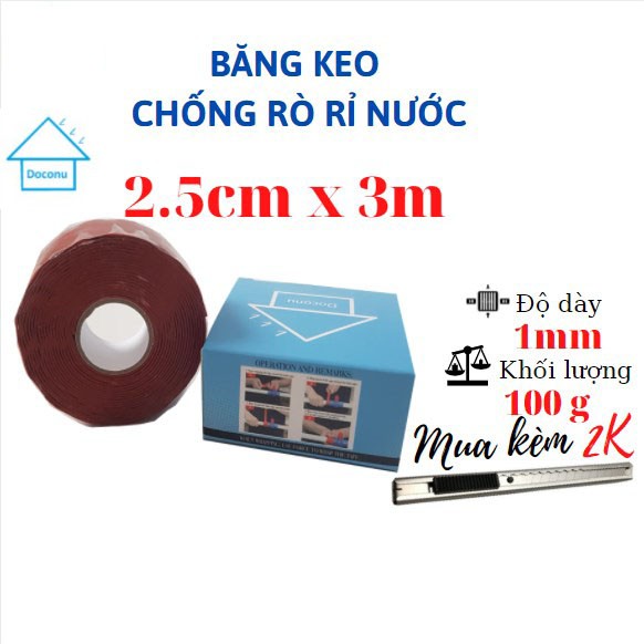 Băng keo dính chống nước chống rò rỉ nước DOCONU ( 2.5cm x 3m ) màu nâu. [CAM KẾT BẢO HÀNH 1 ĐỔI 1]