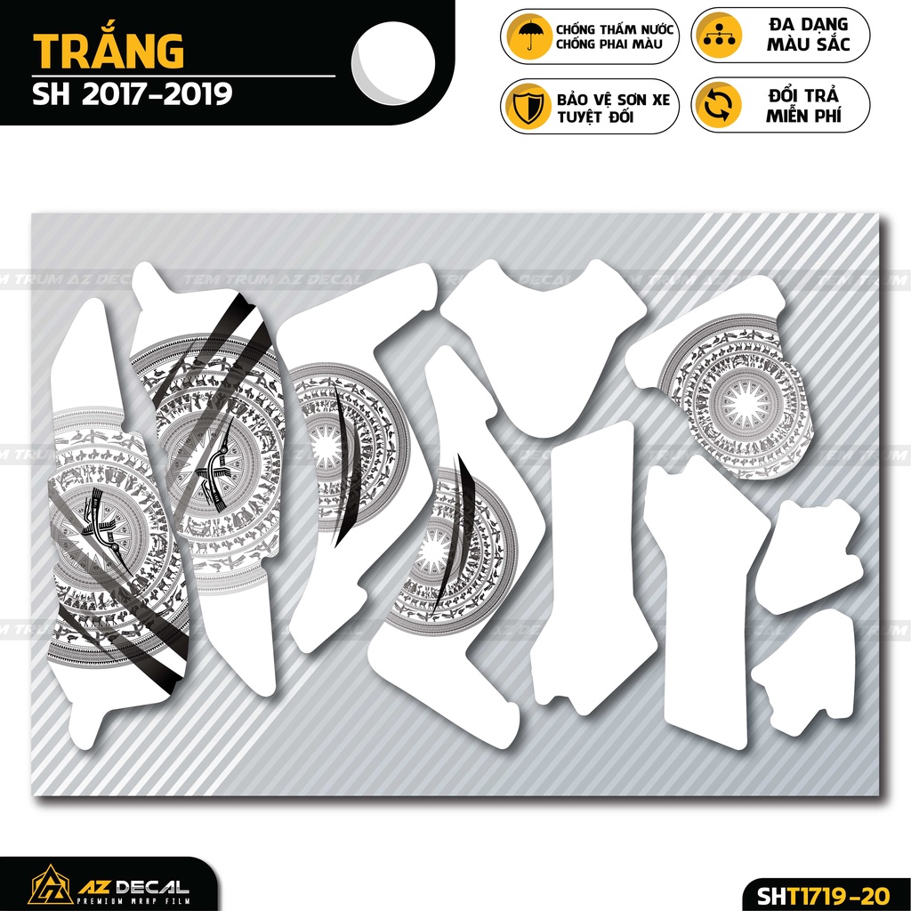 Tem Trùm SH Thiết Kế Trống Đồng | SHT-20 | Decal Dán Xe SH 2017 - 2019 - 2020 - 2021 - 2022 Chống Nước, Bền Màu