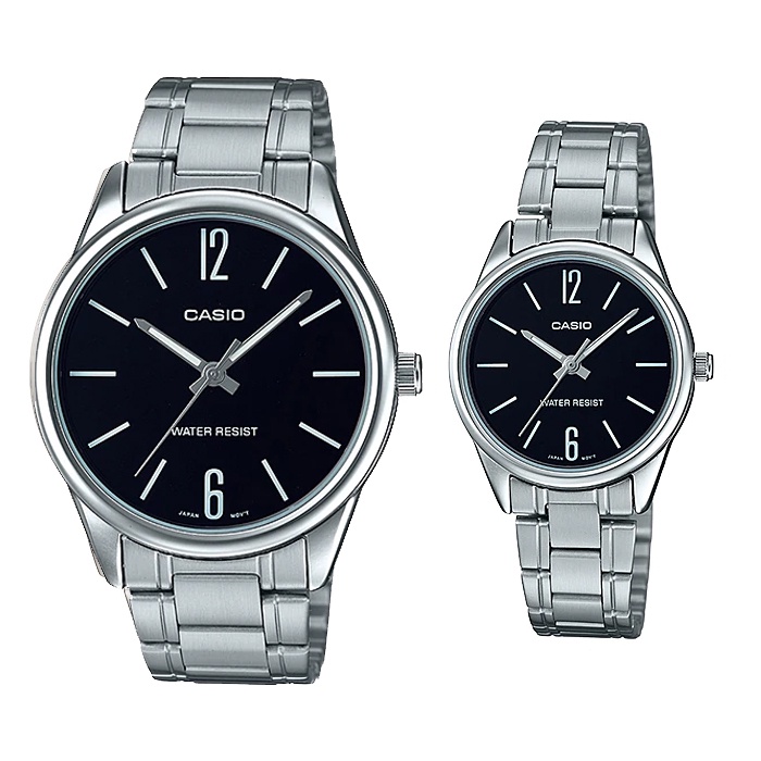 Đồng hồ đôi nam nữ dây kim loại Casio Anh Khuê MTP/LTP V005D-1B