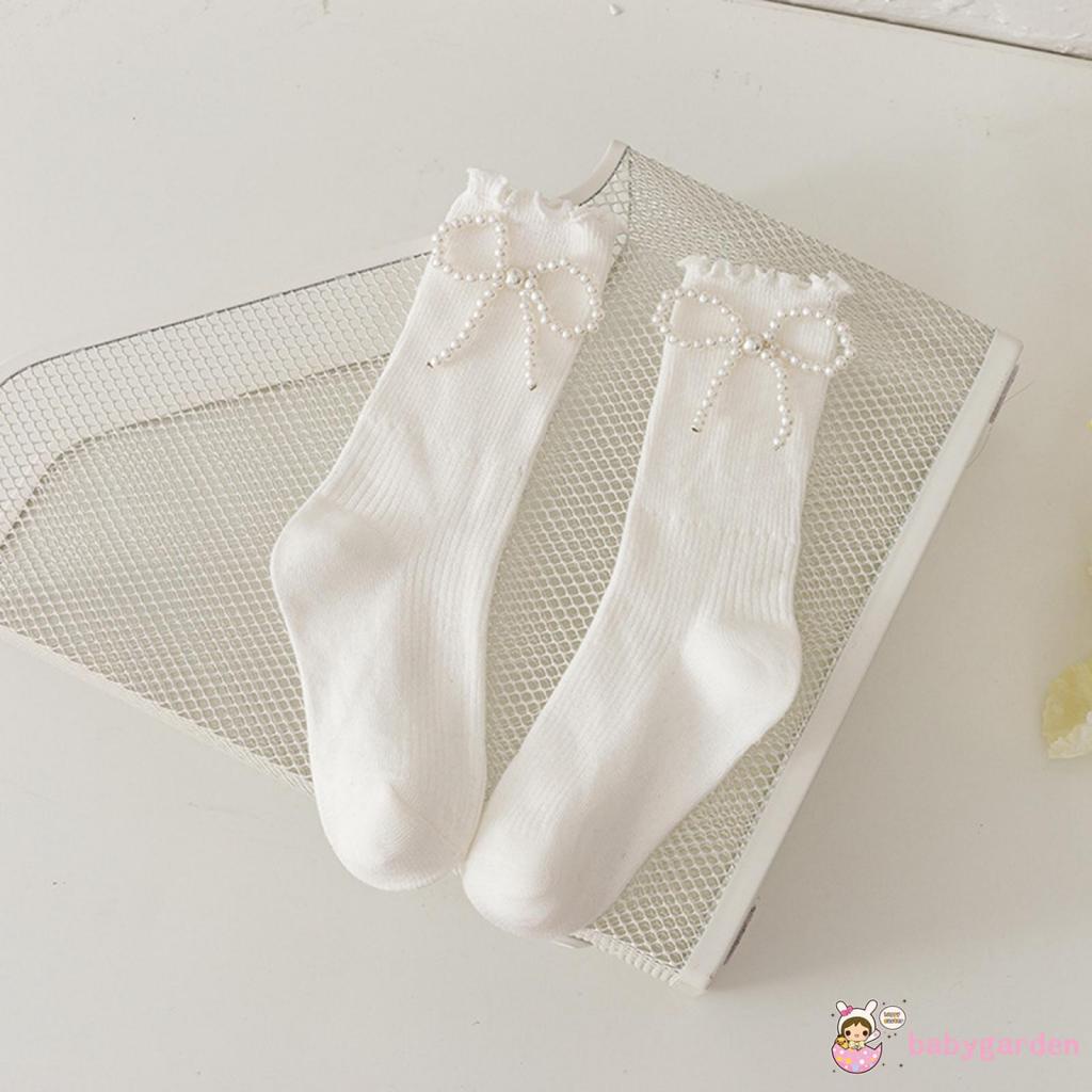 Vớ Dài Vải Tuyn Mềm Mại Trọng Lượng Nhẹ Đính Nơ Ngọc Trai Dễ Thương Cho Bé Gái 1-8 Tuổi