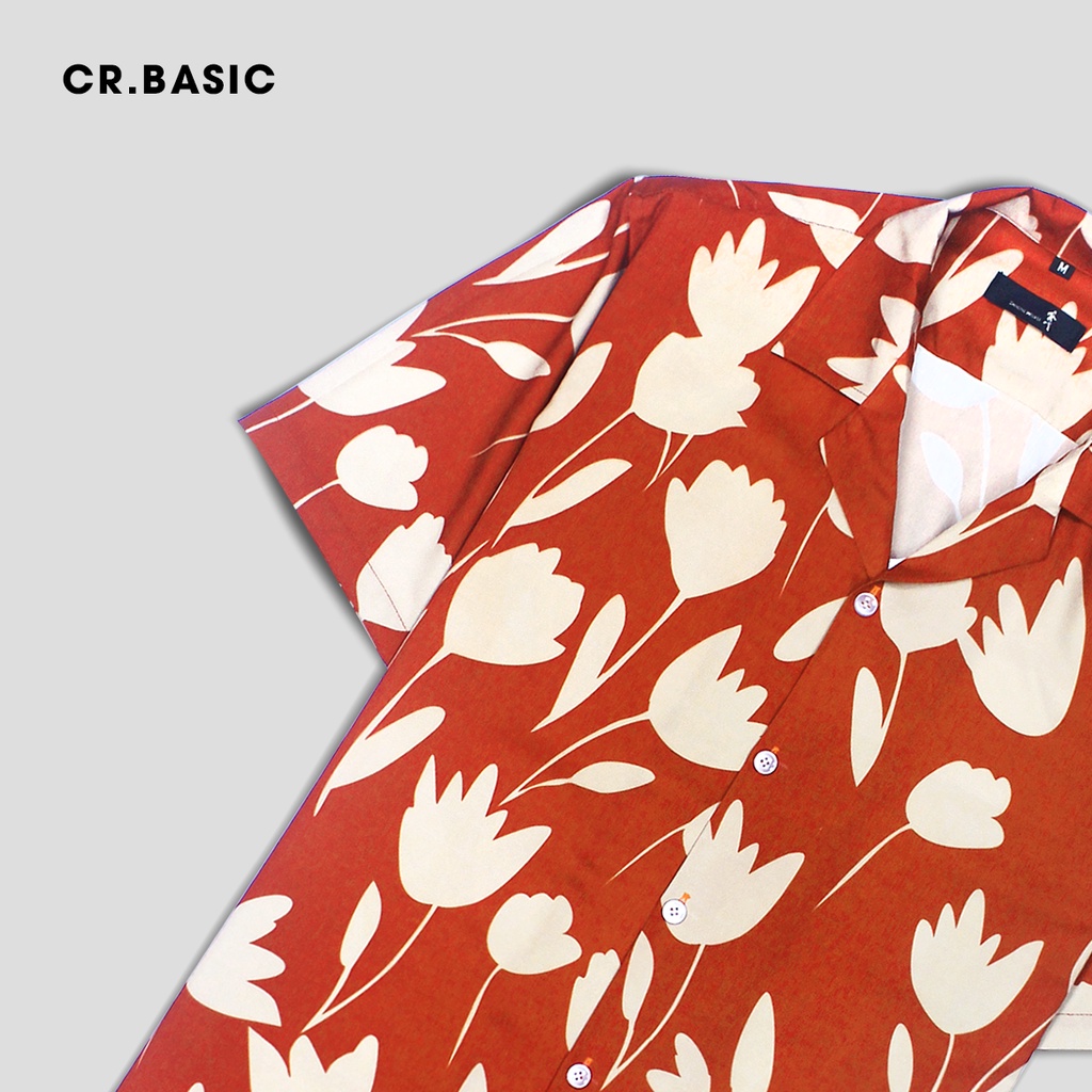 Áo sơ mi tay ngắn nam nữ CR.BASIC form rộng sơ mi họa tiết ngắn tay unisex cộc tay USM604