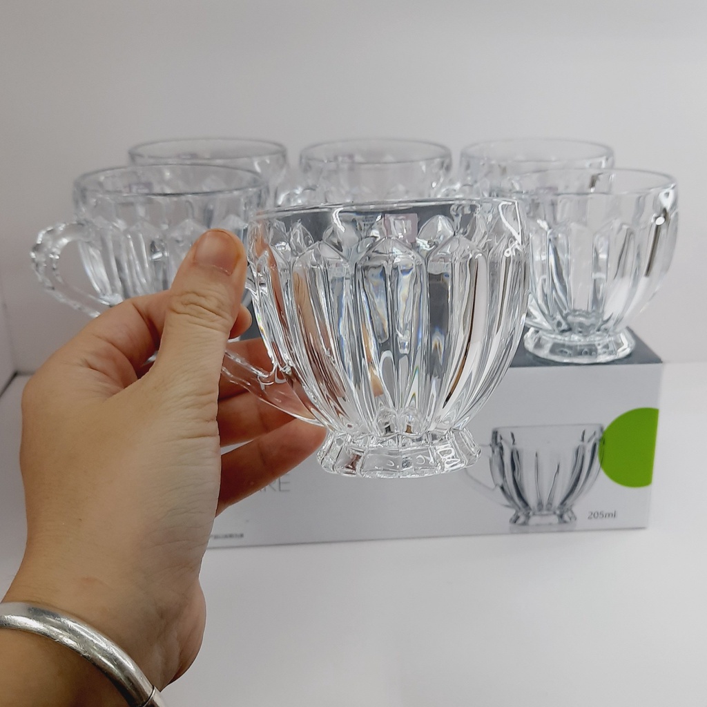Bộ 6 chiếc cốc thủy tinh dày dặn, sang trọng, tinh tế, dung tích 195ml