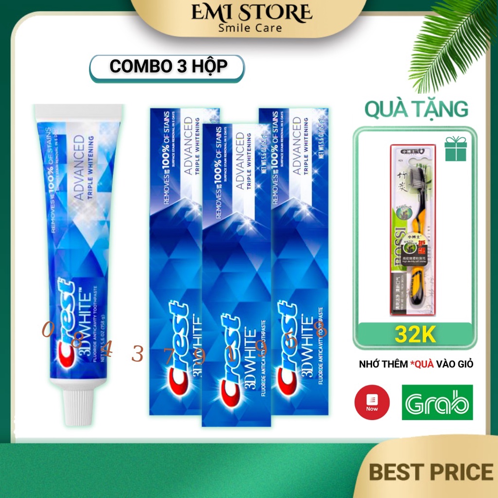 Kem đánh răng Crest 3D White Advanced Triple Whitening - Chính hãng USA 147g