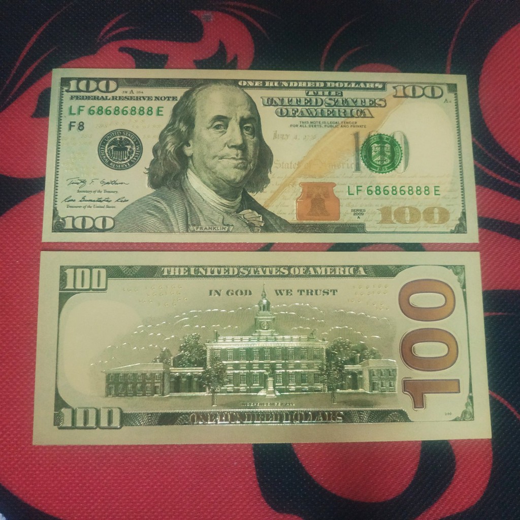 20-50-100 Tờ Tiền Đô La Mạ Vàng May Mắn (2$/100$)