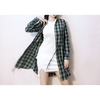 Đầm sơmi caro nỉ cột dây eo