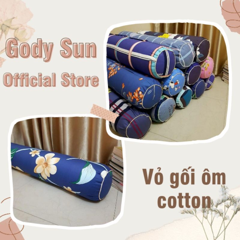Vỏ gối ôm chất liệu cotton 100%, vỏ gối ôm may khóa khóa kéo, vỏ gối ôm nhiều màu cho bé, vỏ gối ôm Gody Sun