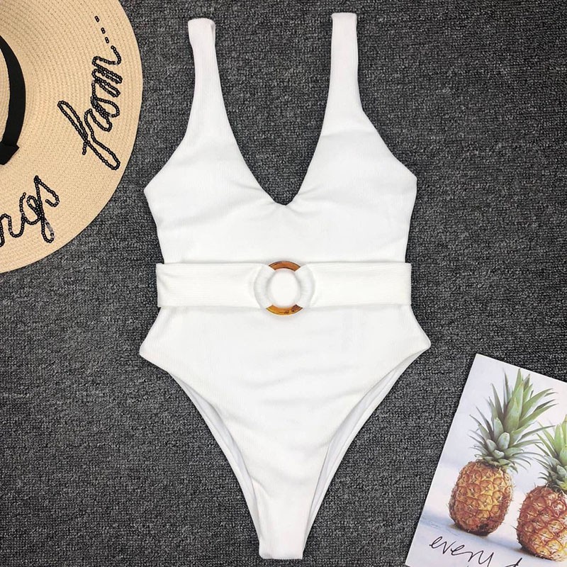 White Belt Deep V Women One Piece Swimsuits 2019 High Cut Backless swim suit X97 | BigBuy360 - bigbuy360.vn